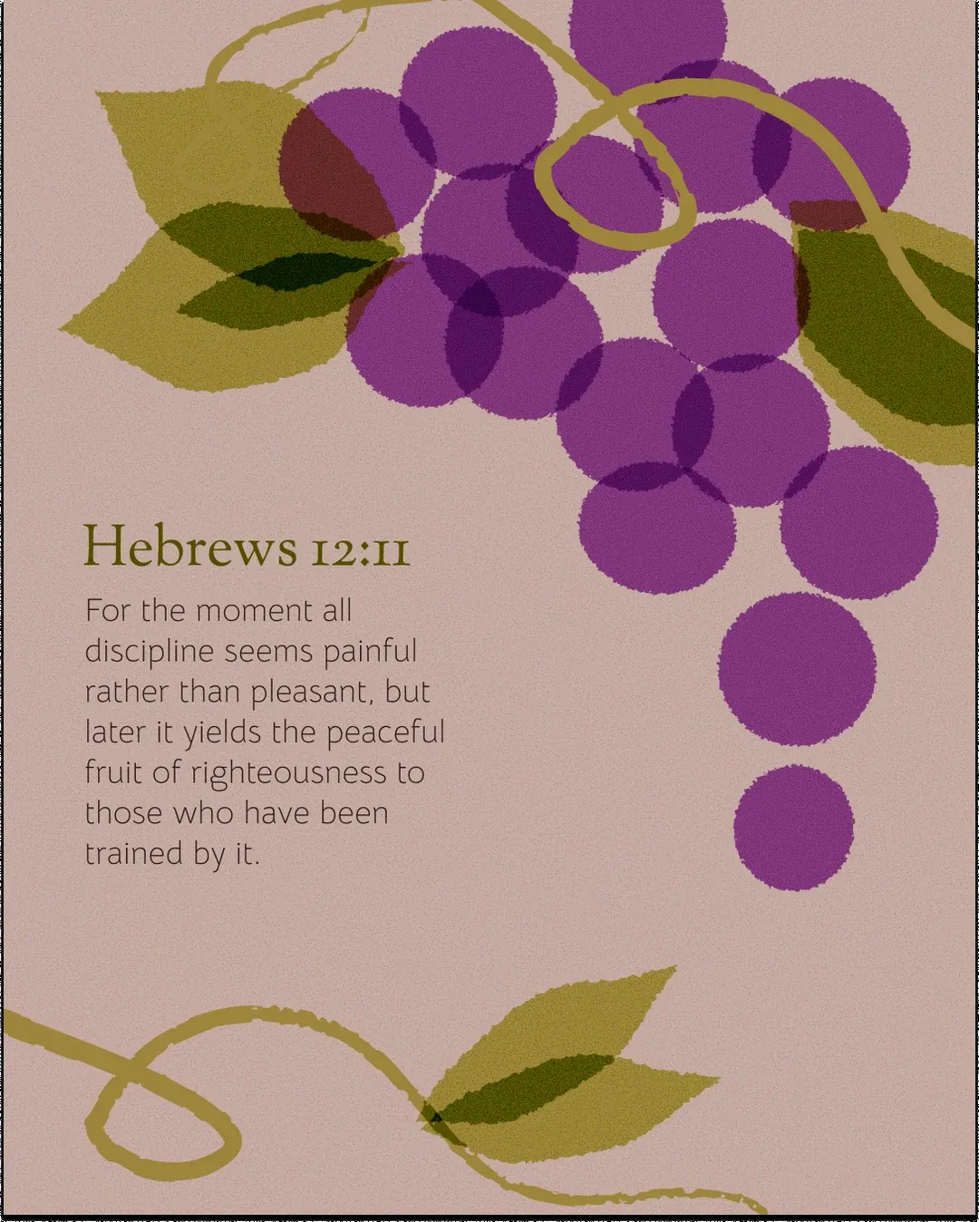 Hebrews 12:11 verse graphic with purple grapes and olive vines