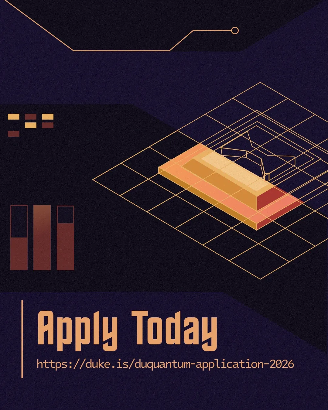 “Apply Today” post with an isometric orange chip on a circuit grid