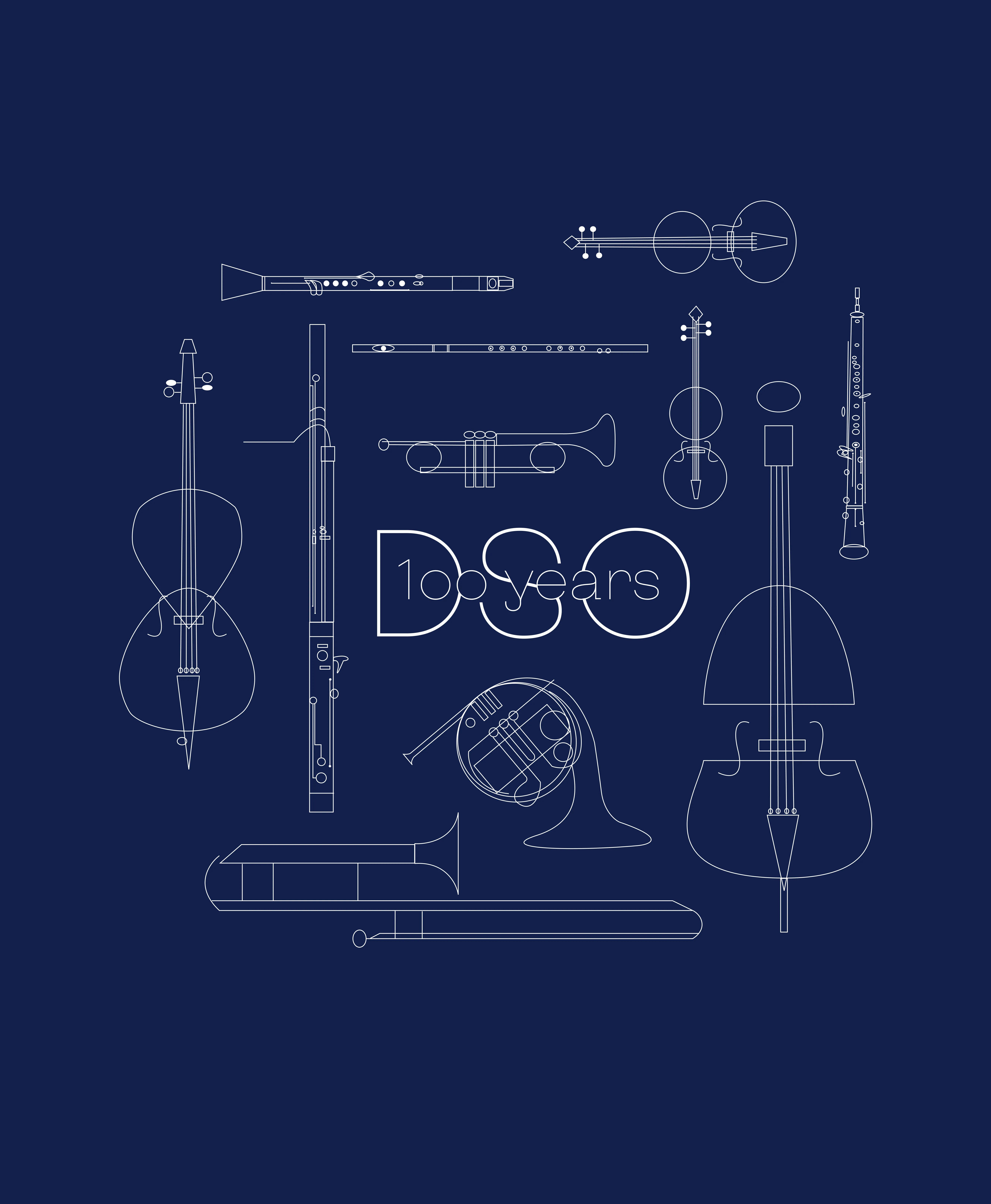 DSO 100 tee, back — instrument illustrations around a DSO 100 years logo