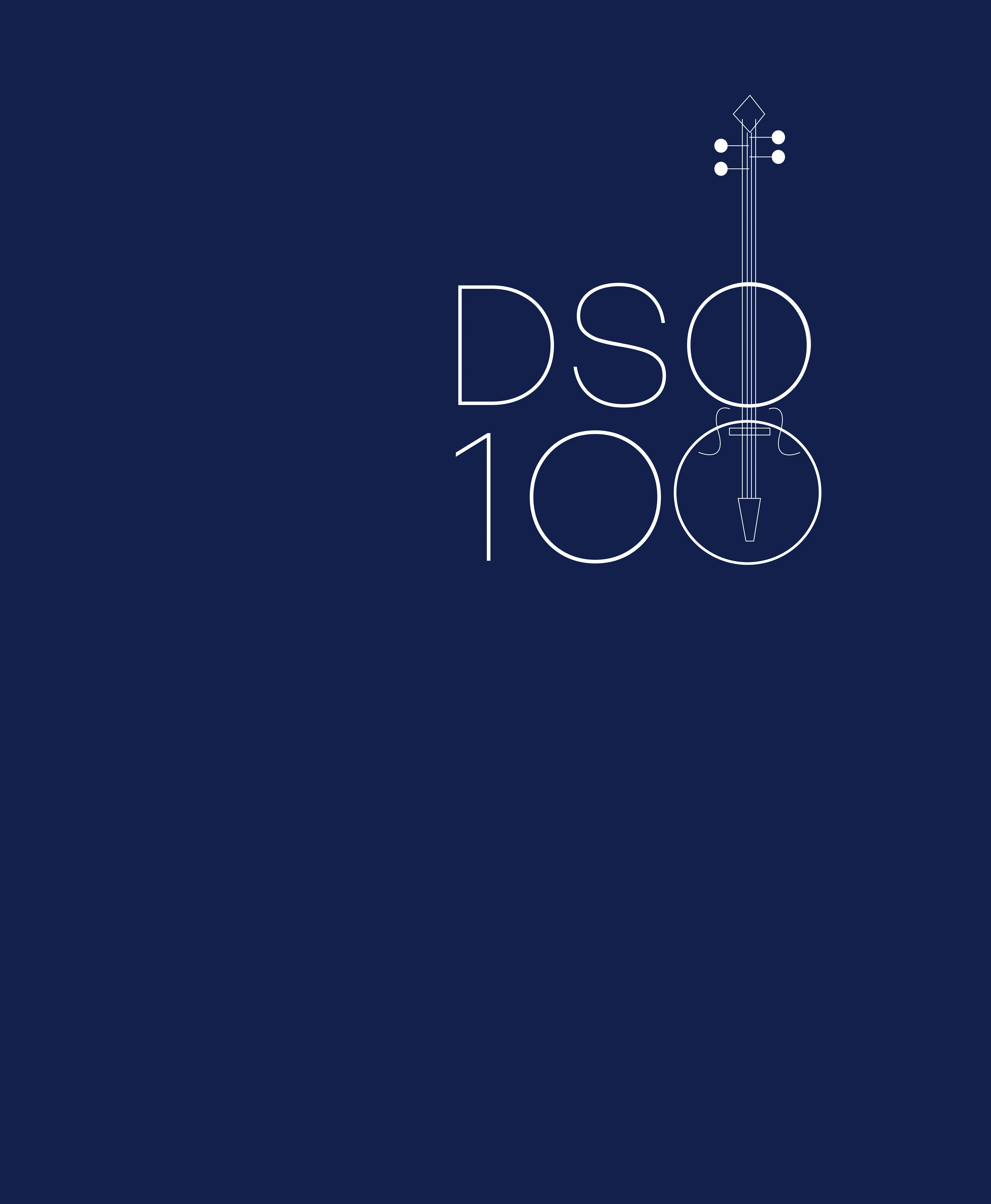 DSO 100 tee, front — small chest logo on navy