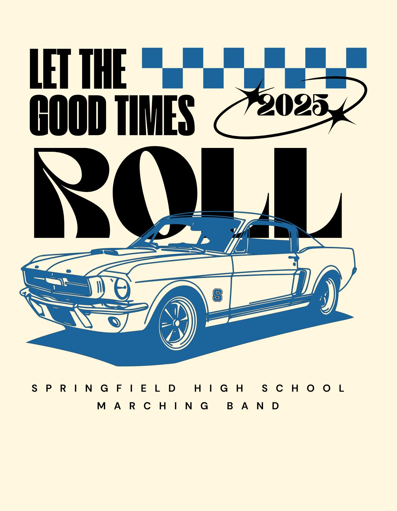 Let the Good Times Roll tee design, mustang illustration