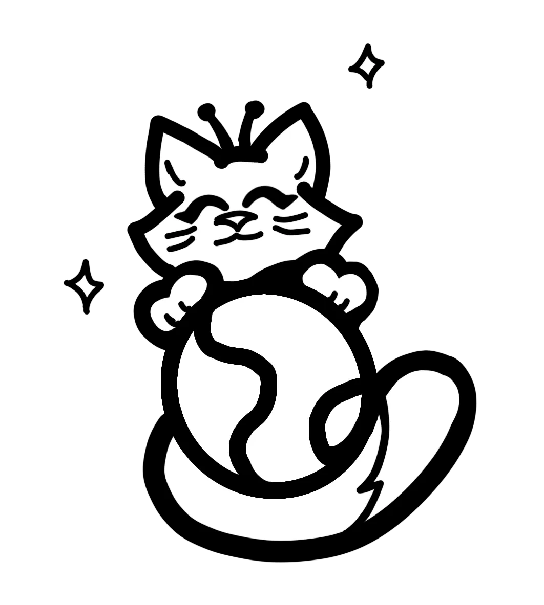 The site's cat mascot hugging a globe