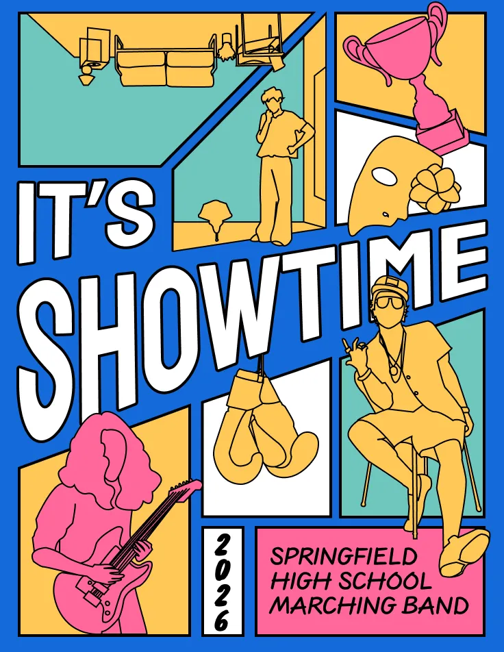 It's Showtime tee design, blue comic-panel poster